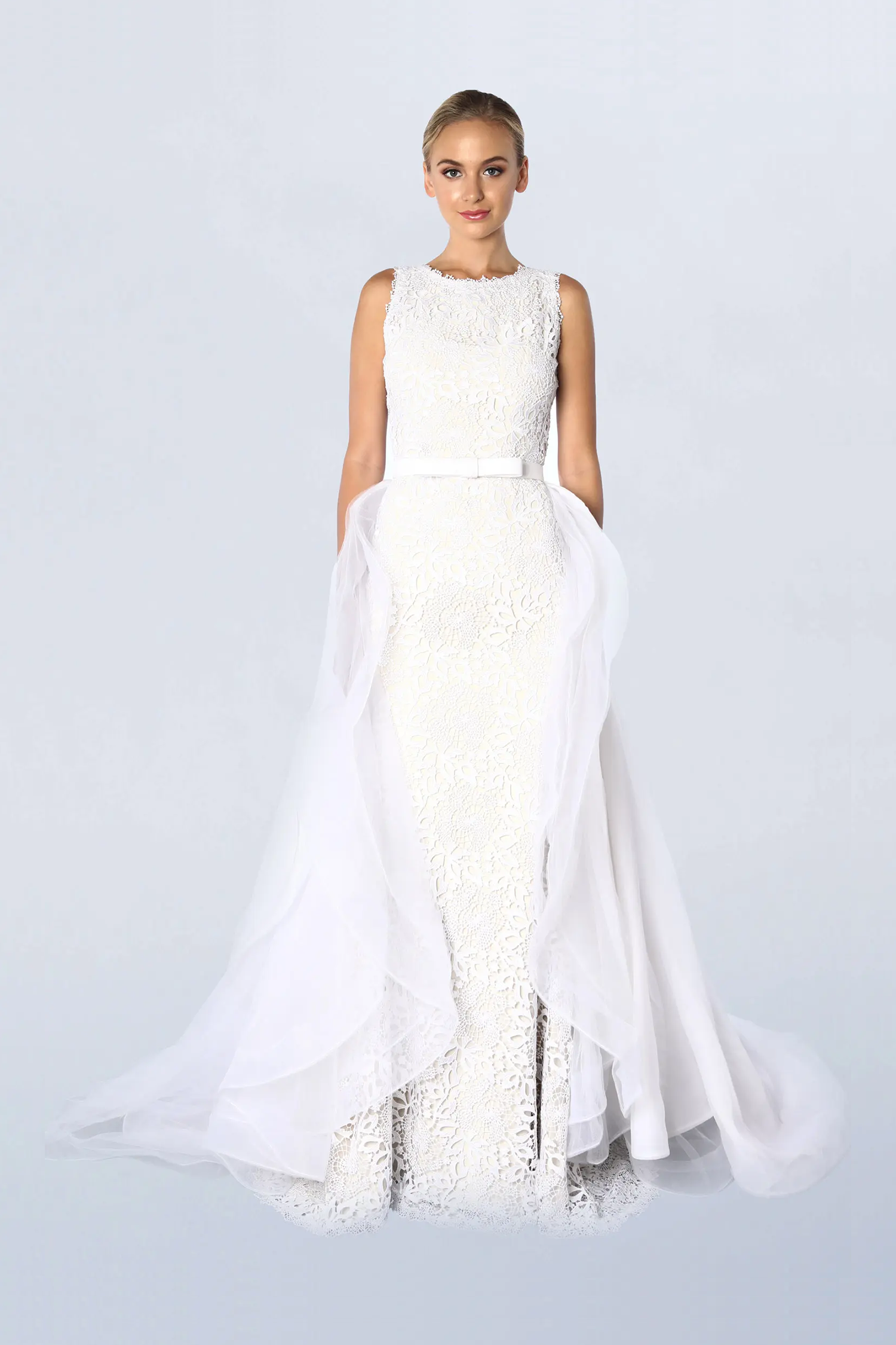 Off white lace gown and white train