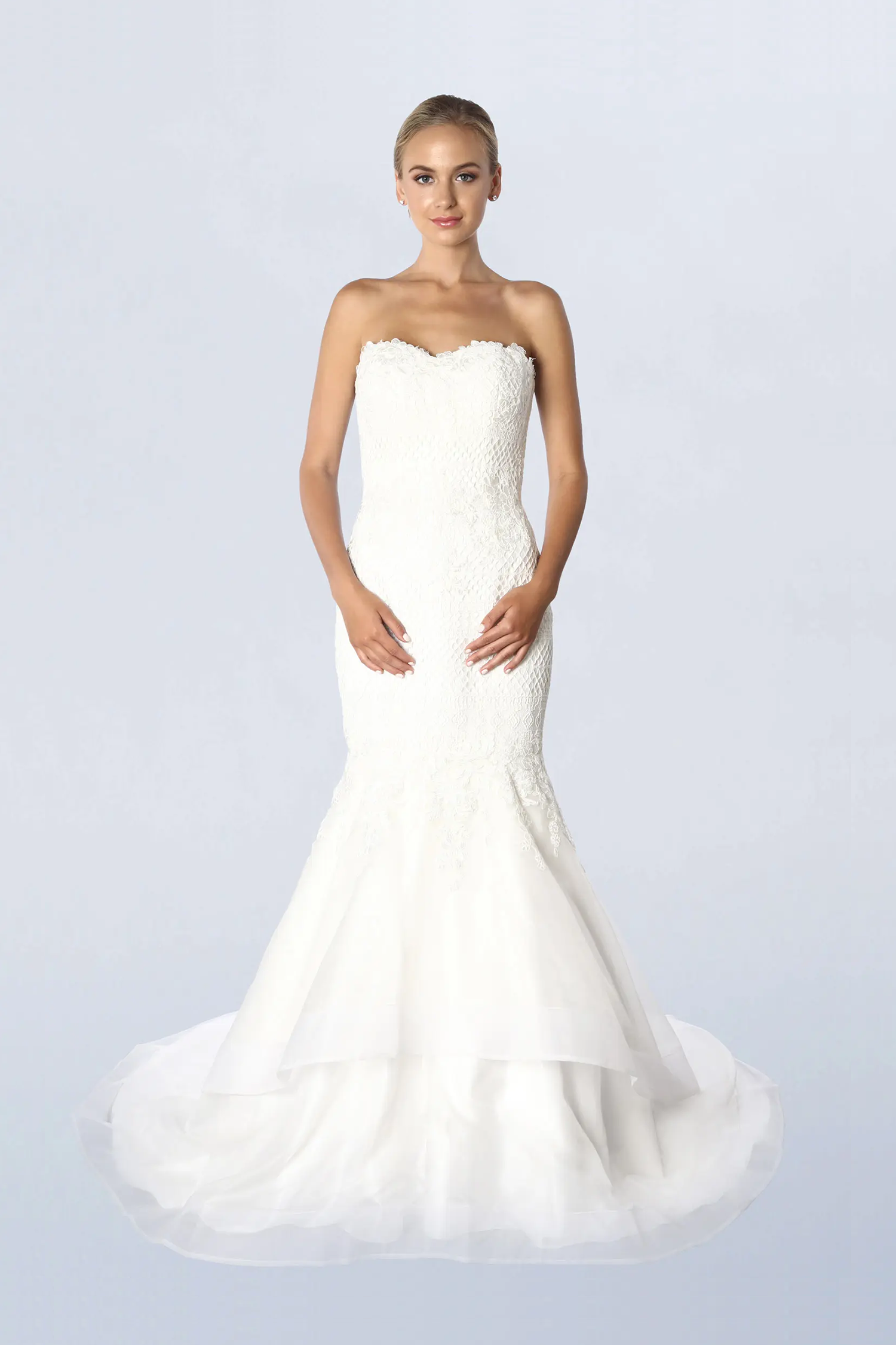 Strapless white lace mermaid gown