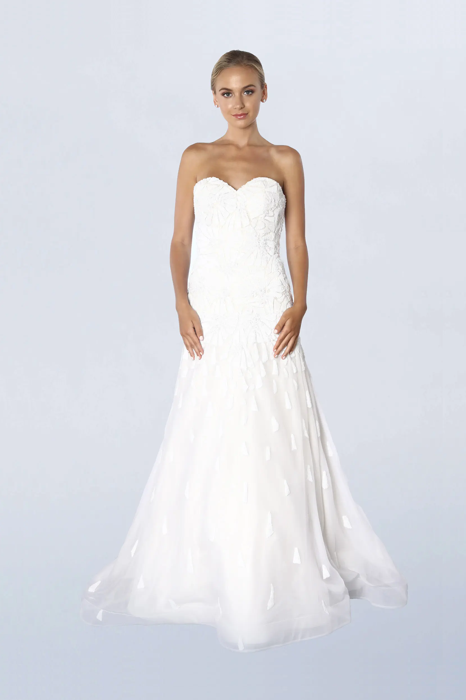 Strapless white sequin gown