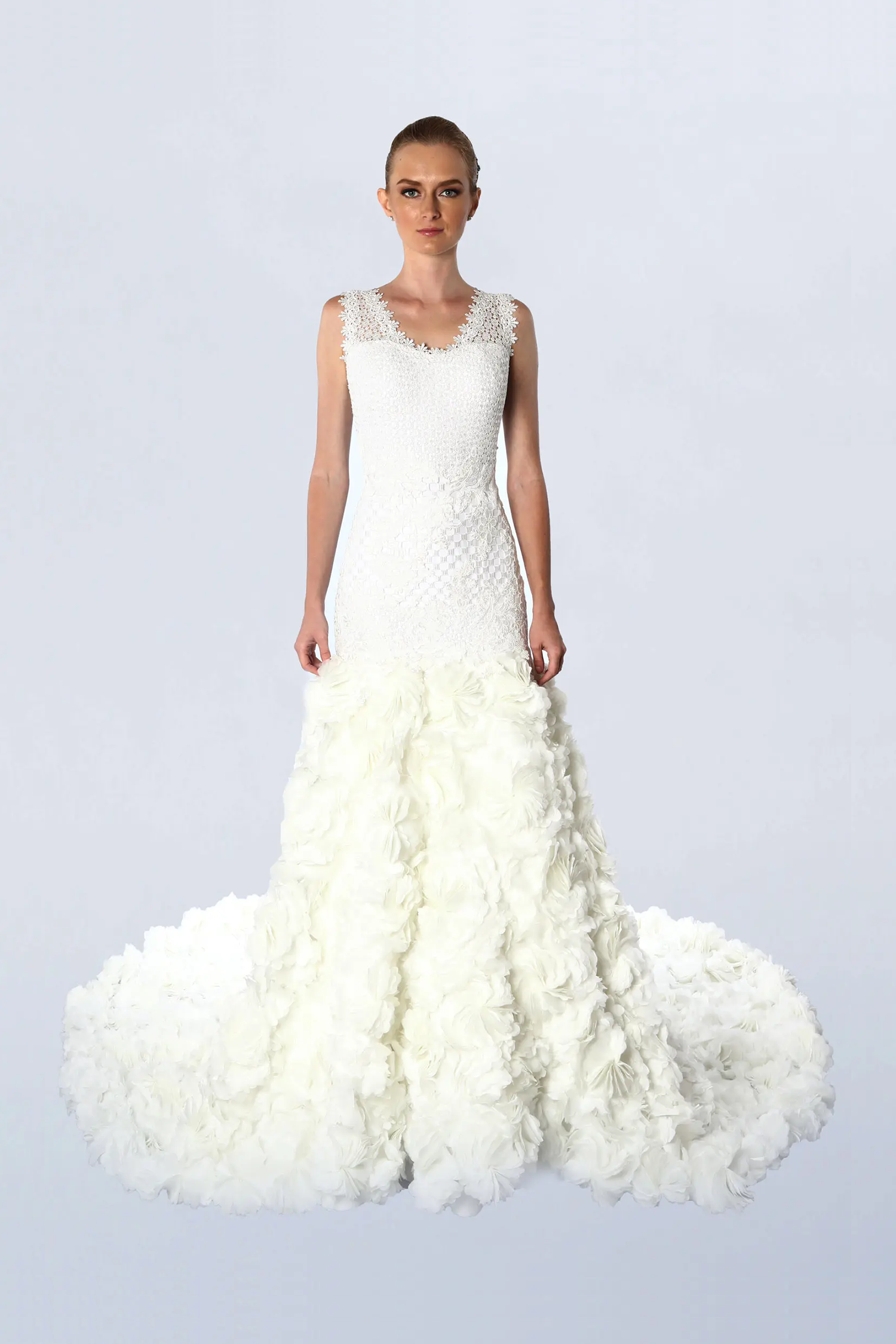 White lace and ivory textured mermaid gown
