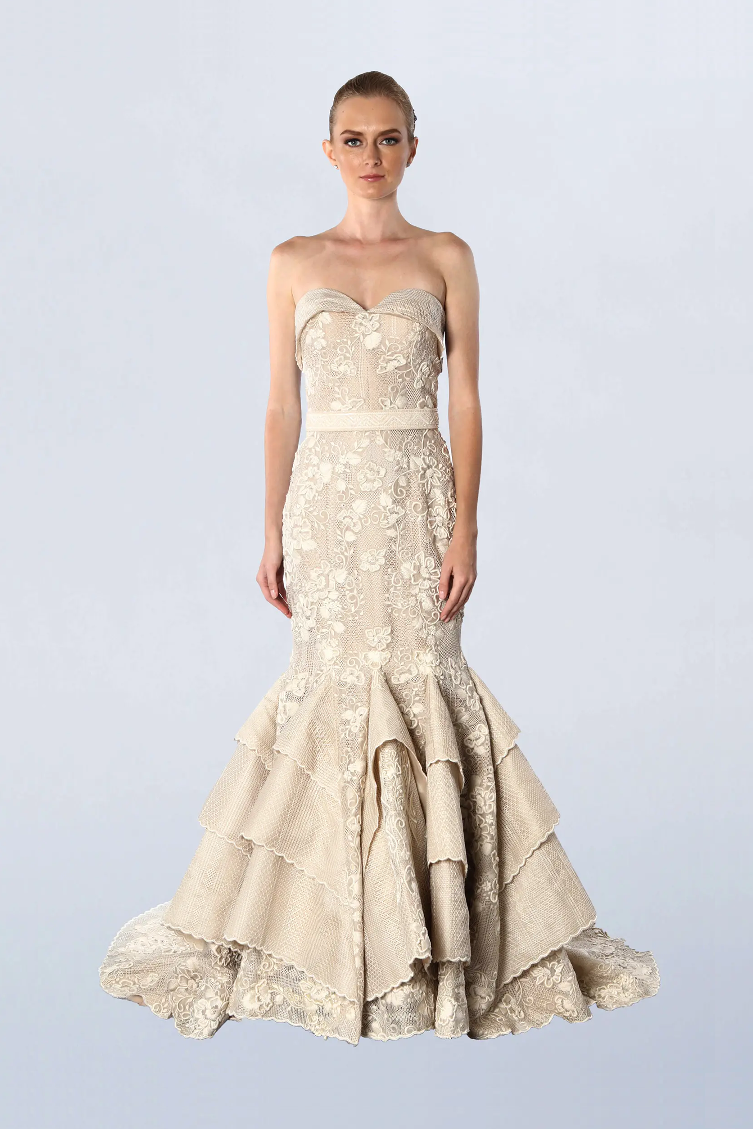 Beige embroidered mermaid gown
