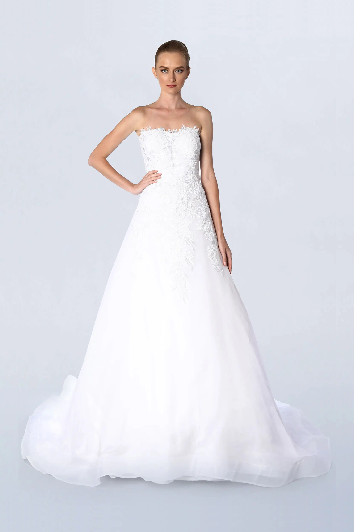 Strapless white ball gown