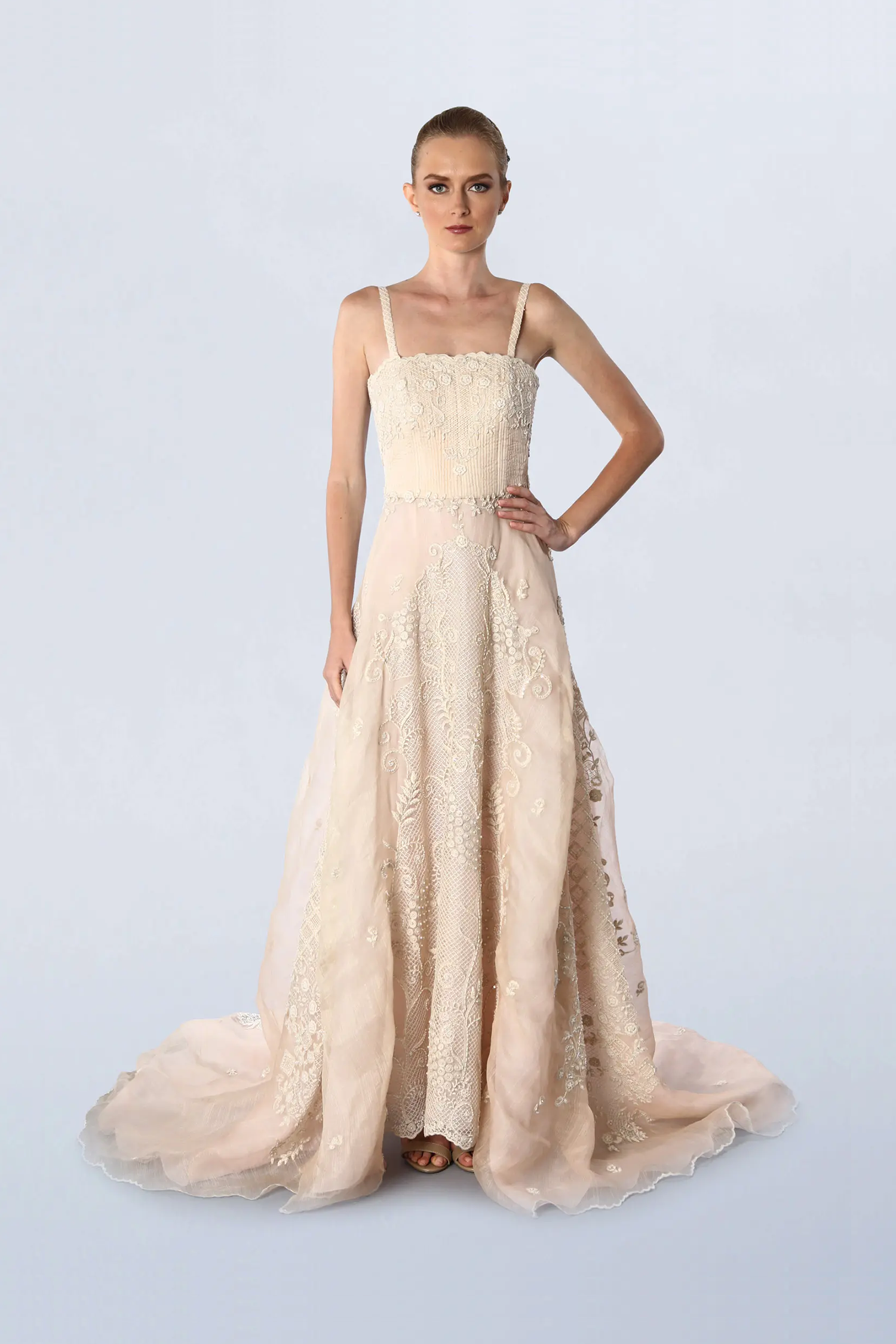 Beige embroidered gown
