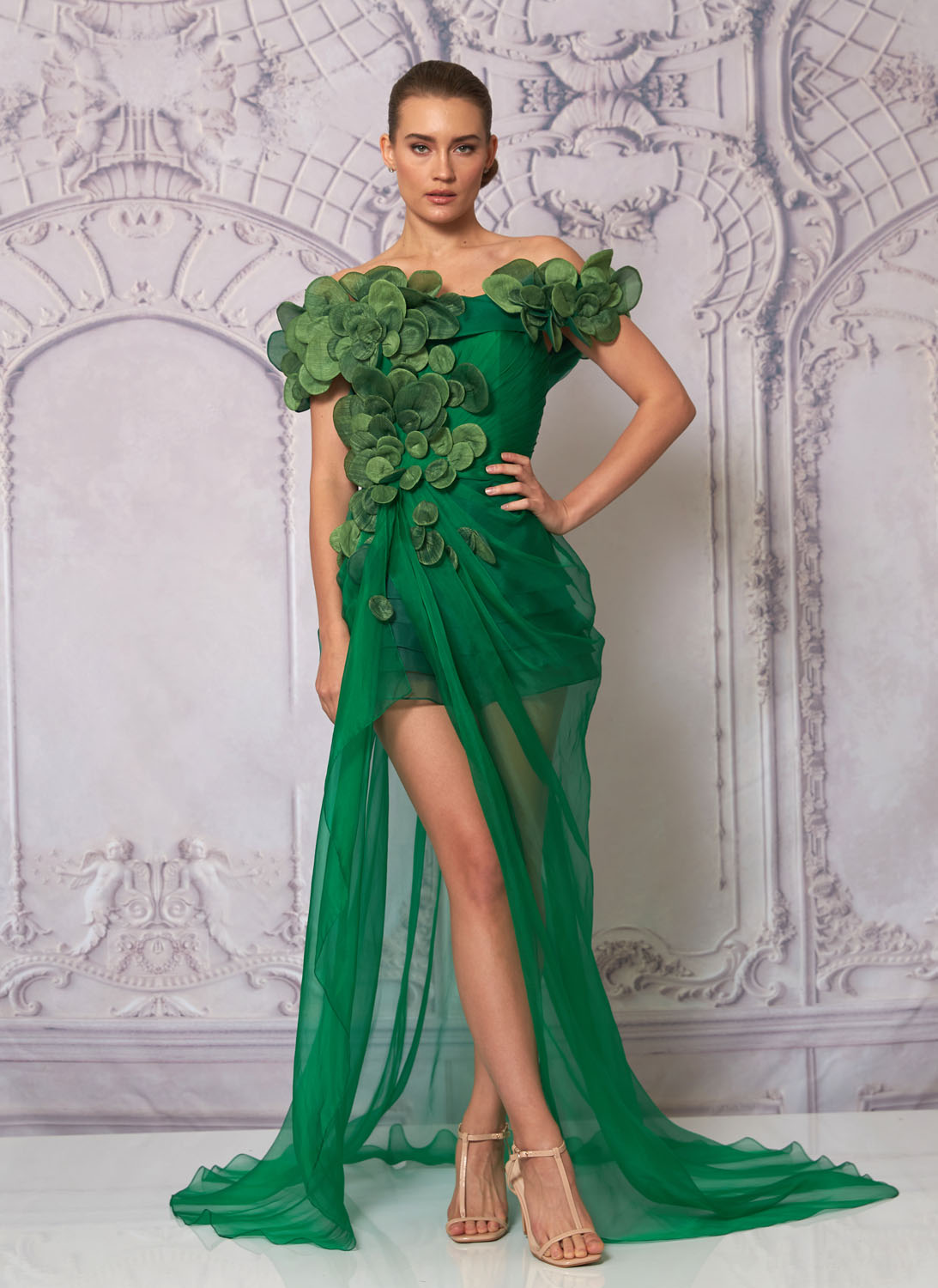 Front view of a woman in a green gown 10, image 1