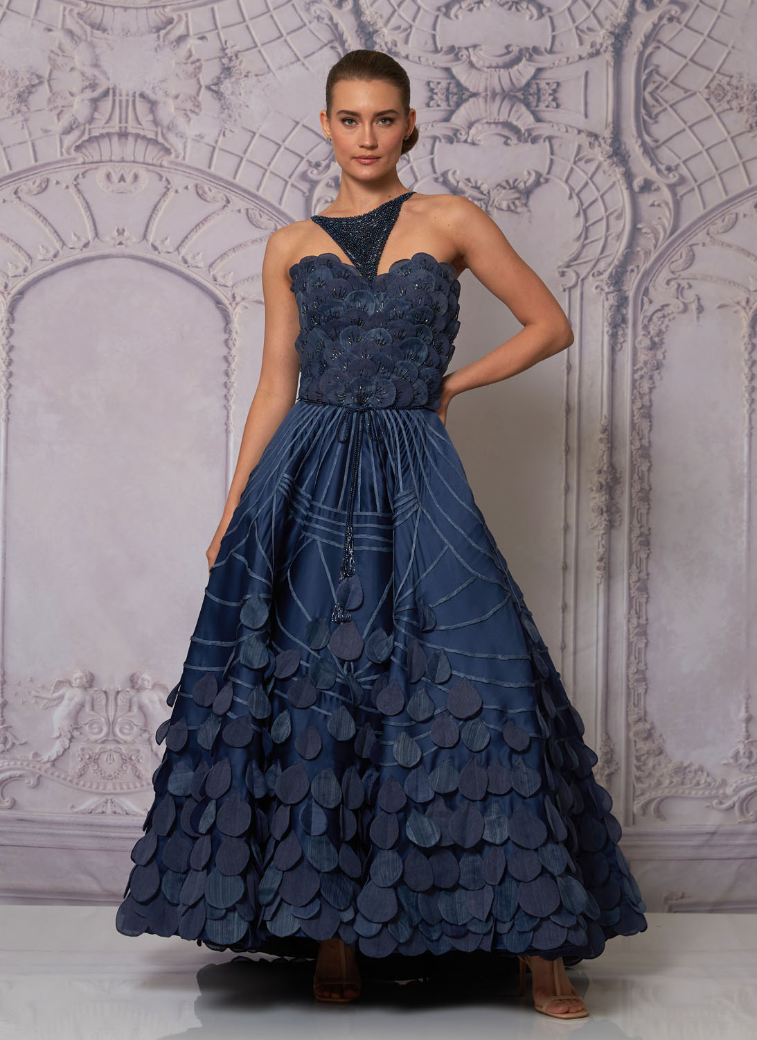 Front view of a woman in a blue gown 14, image 1