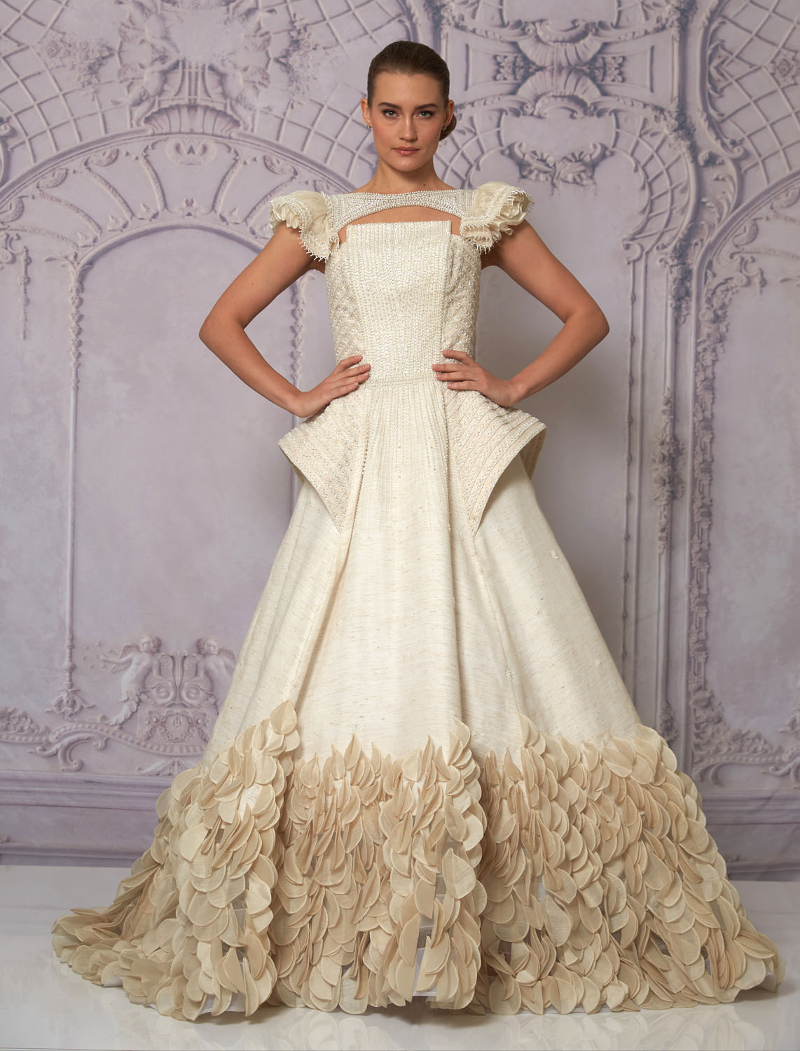 Front view of a woman in an off white ball gown 19, image 1