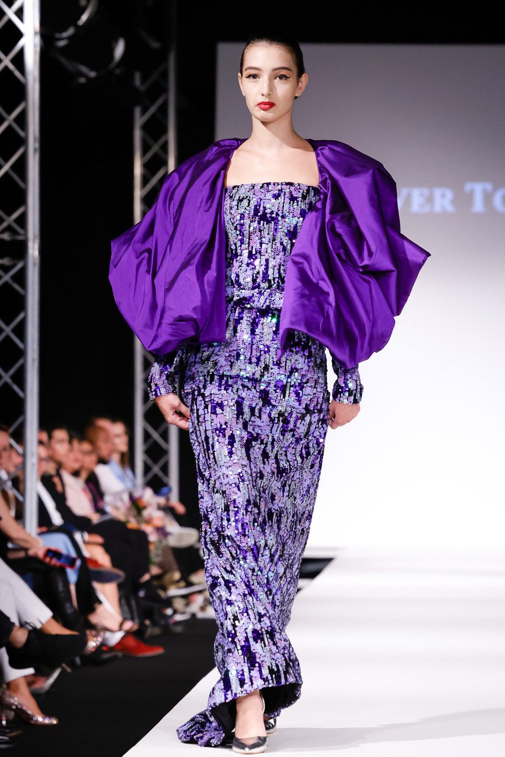 Purple sequin gown and purple shrug