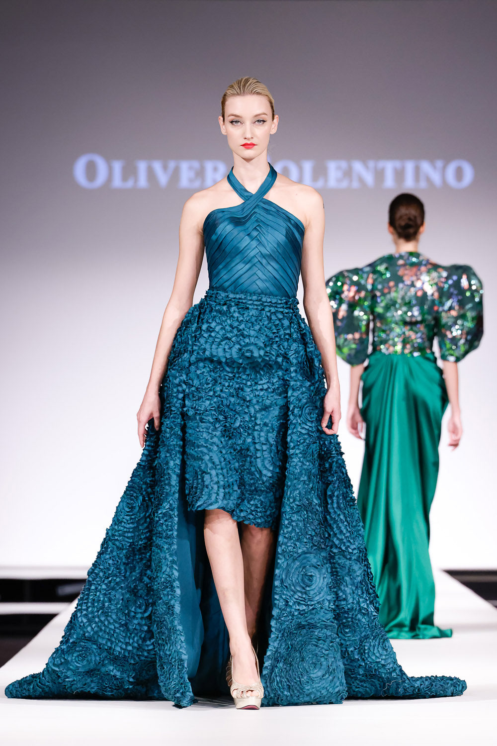 Green dress and detachable train