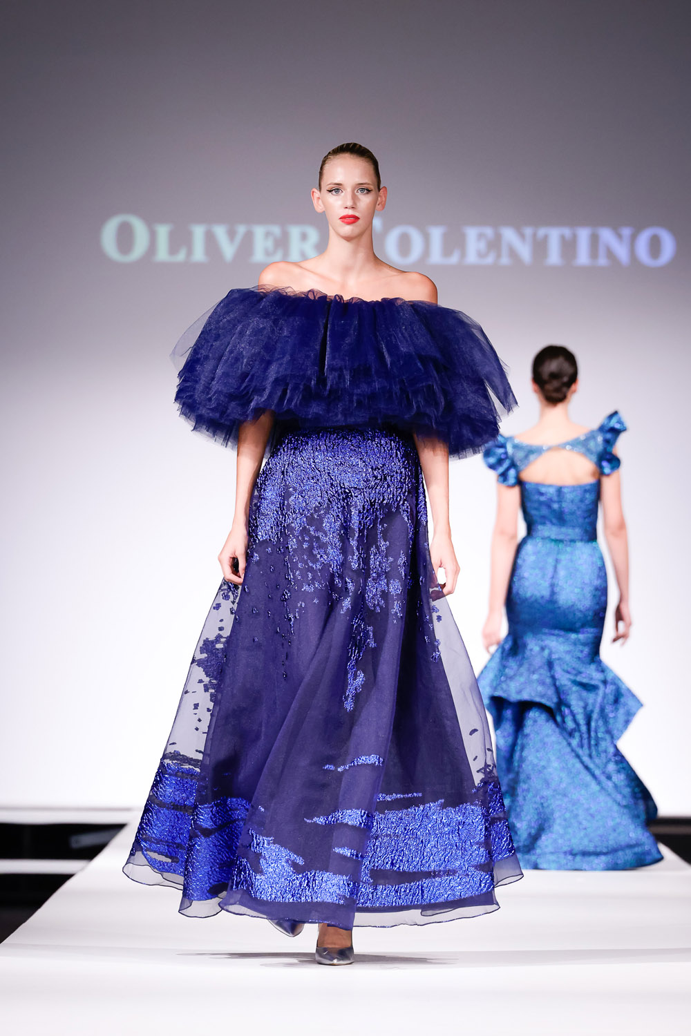 Blue brocade ball gown
