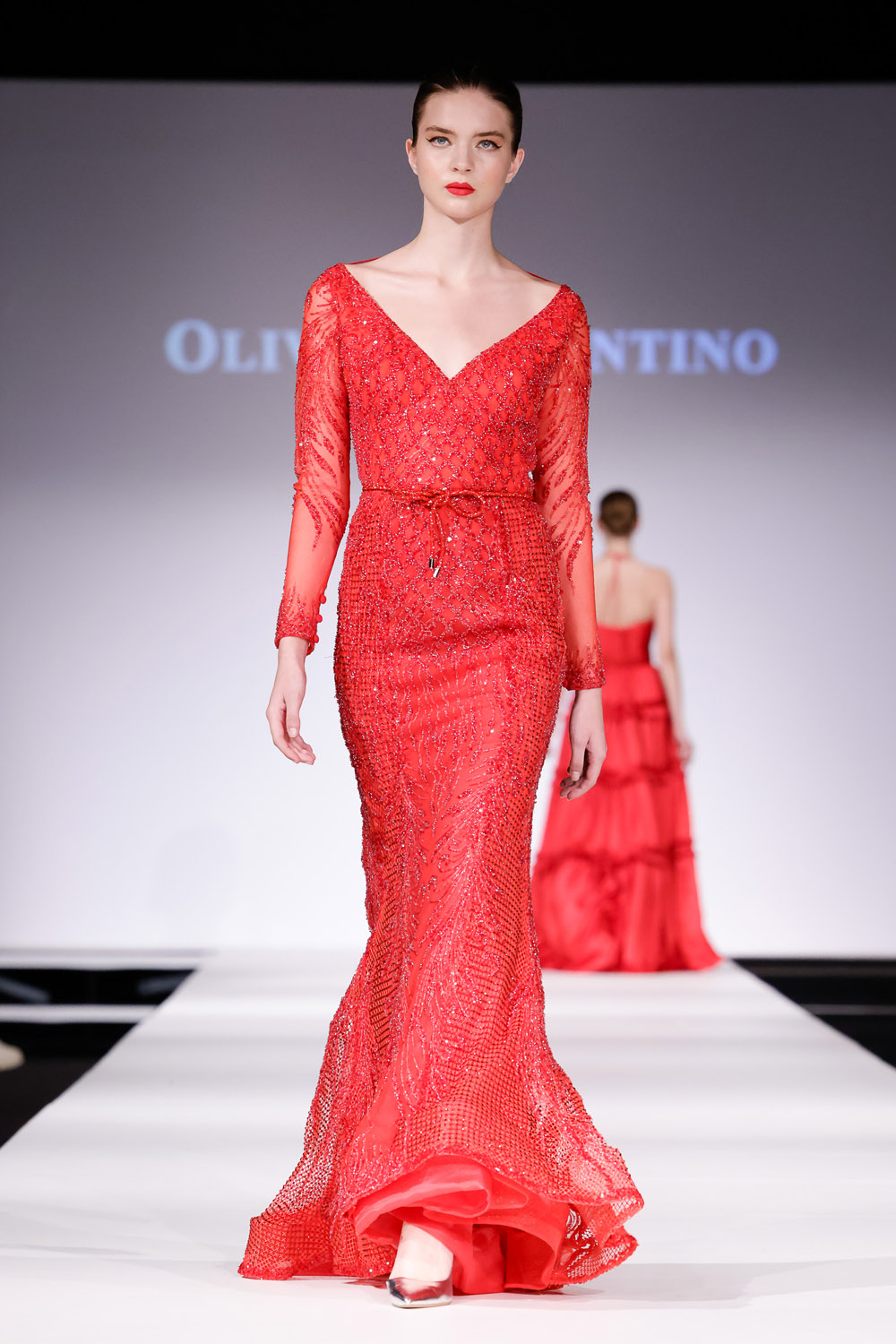 Red beaded mermaid gown