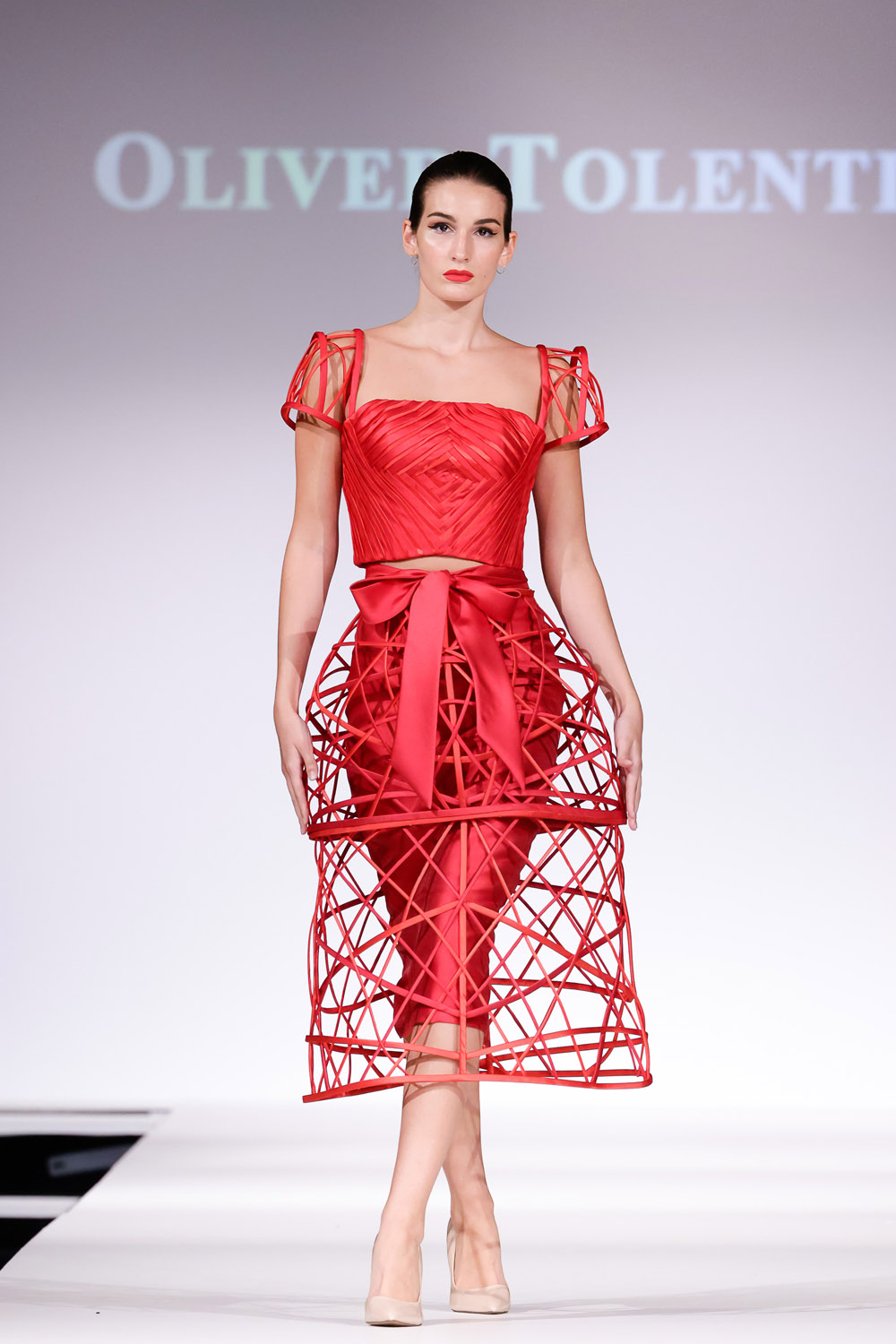 Red top, skirt, and overskirt