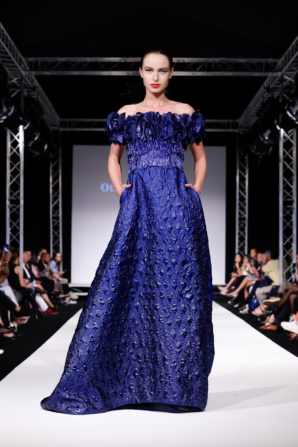 Blue brocade ball gown